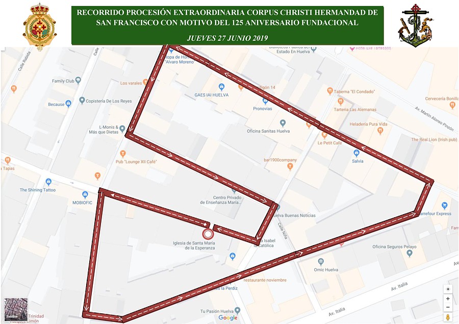 Recorrido de la Procesión Eucarística Extraordinaria