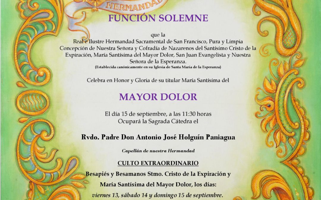 CONVOCATORIA FUNCIÓN SOLEMNE MARÍA STMA. DEL MAYOR DOLOR 2019