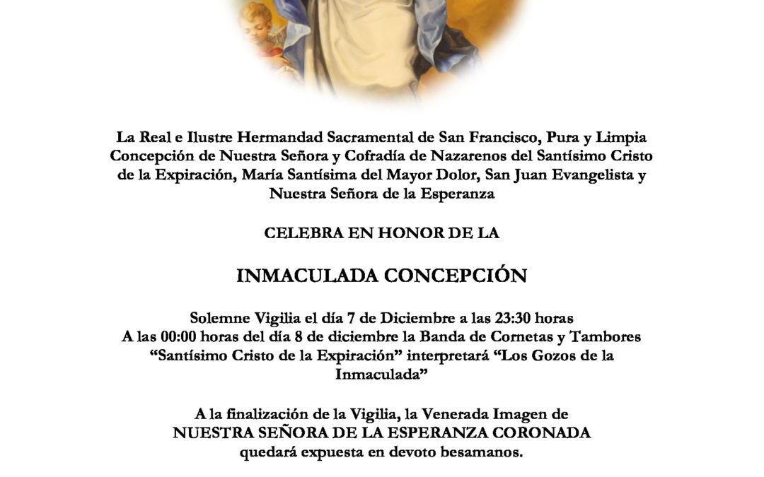 CONVOCATORIA FUNCIÓN SOLEMNE INMACULADA 2019