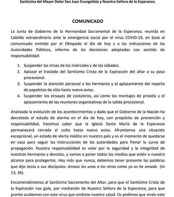 COMUNICADO JUNTA DE GOBIERNO. COVID-19