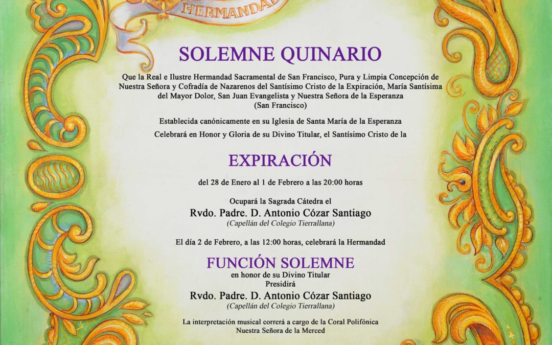 CONVOCATORIA SOLEMNE QUINARIO STMO. CRISTO DE LA EXPIRACIÓN 2020.