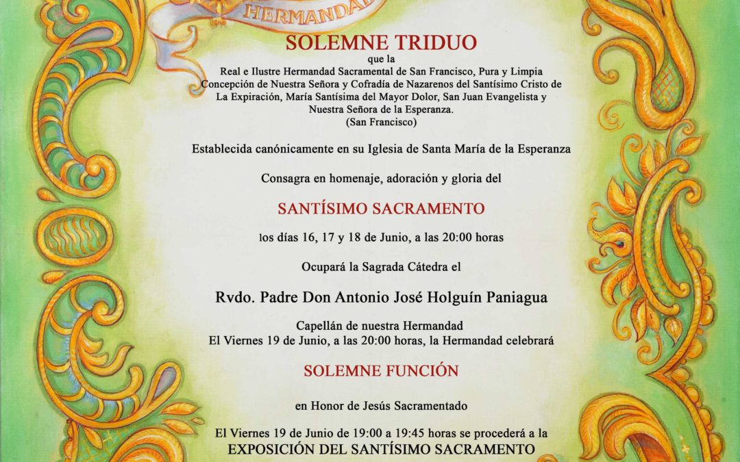 CONVOCATORIA SOLEMNE TRIDUO AL SANTÍSIMO SACRAMENTO Y SOLEMNE FUNCIÓN