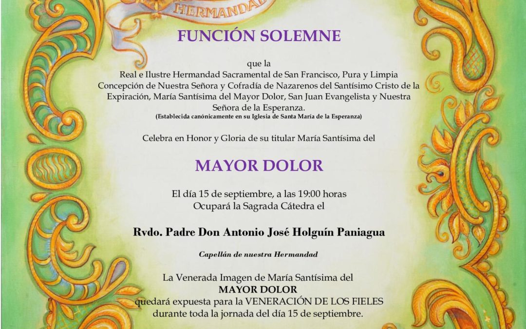 CONVOCATORIA FUNCIÓN SOLEMNE MAYOR DOLOR 2020