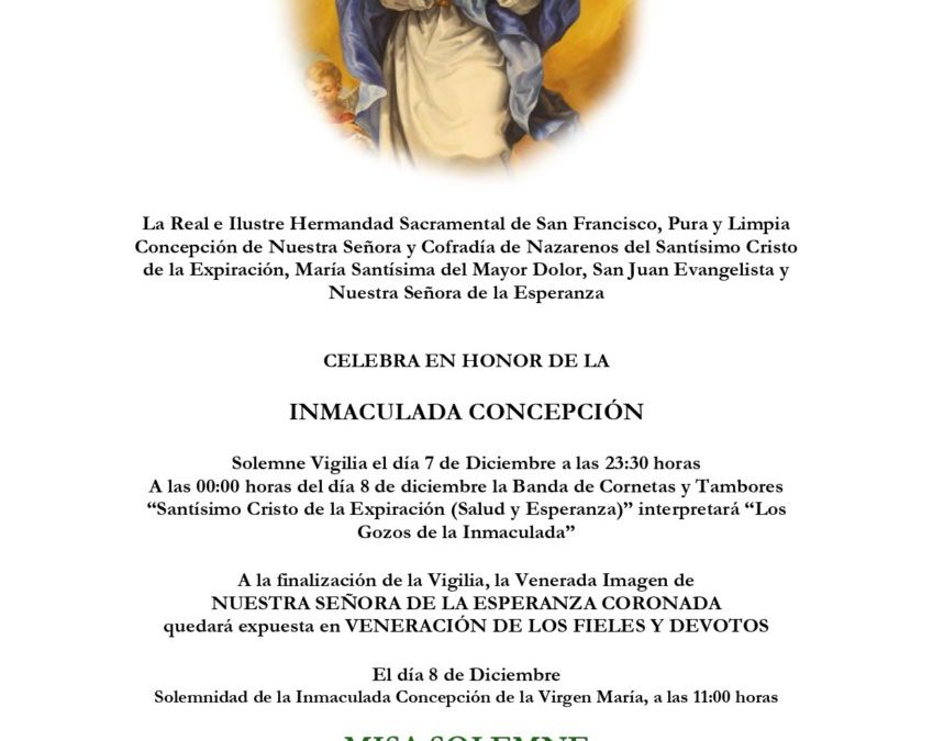 CONVOCATORIA FUNCIÓN SOLEMNE INMACULADA 2022