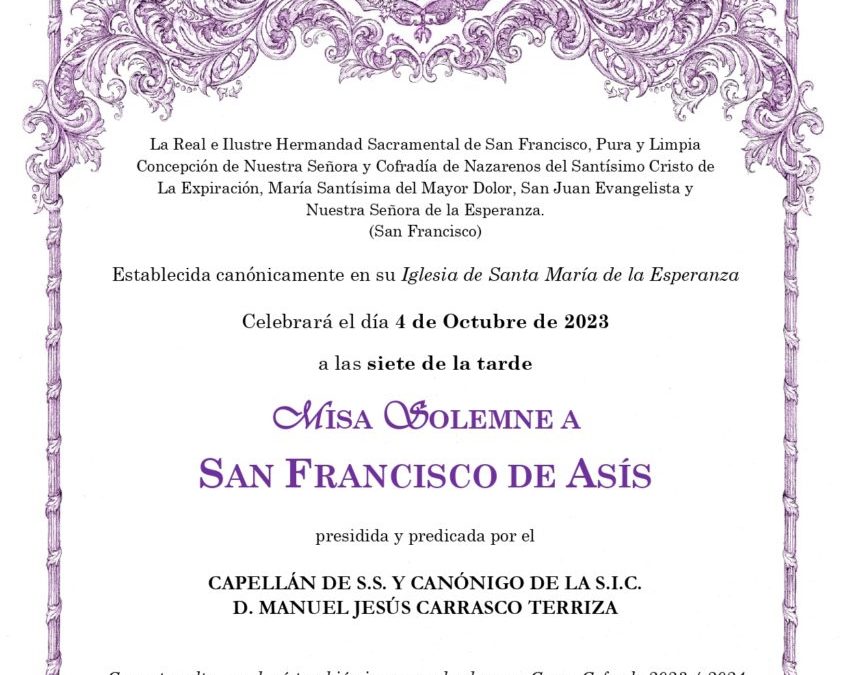 CONVOCATORIA MISA SOLEMNE EN HONOR DE SAN FRANCISCO DE ASÍS