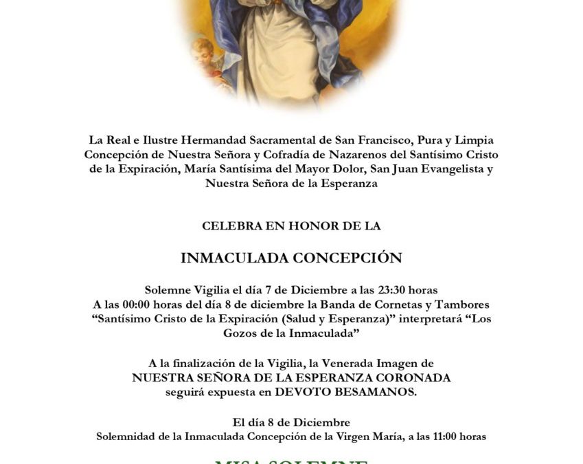 CONVOCATORIA DE CULTOS EN HONOR A LA INMACULADA CONCEPCIÓN 2024