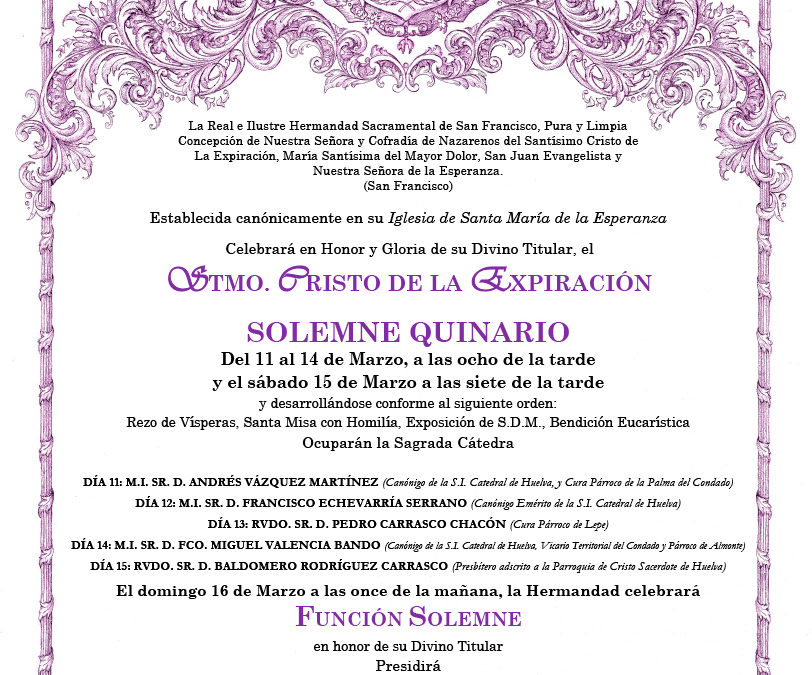 CONVOCATORIA DEL SOLEMNE QUINARIO AL STMO. CRISTO DE LA EXPIRACIÓN