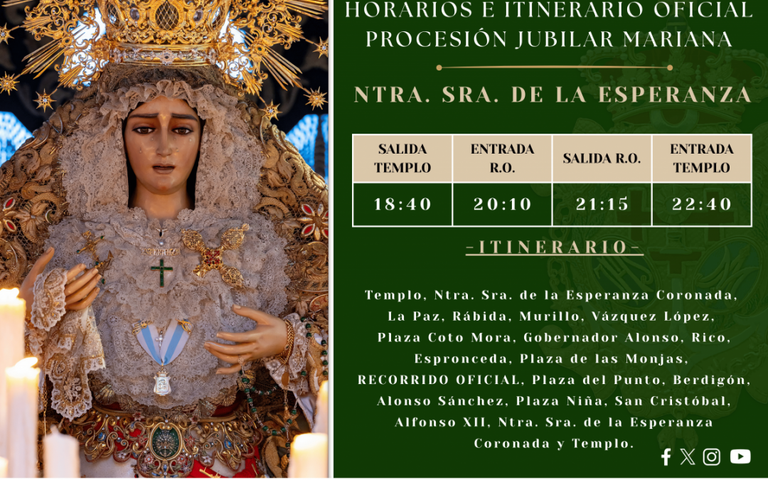 HORARIOS E ITINERARIO OFICIAL PROCESIÓN JUBILAR MARIANA