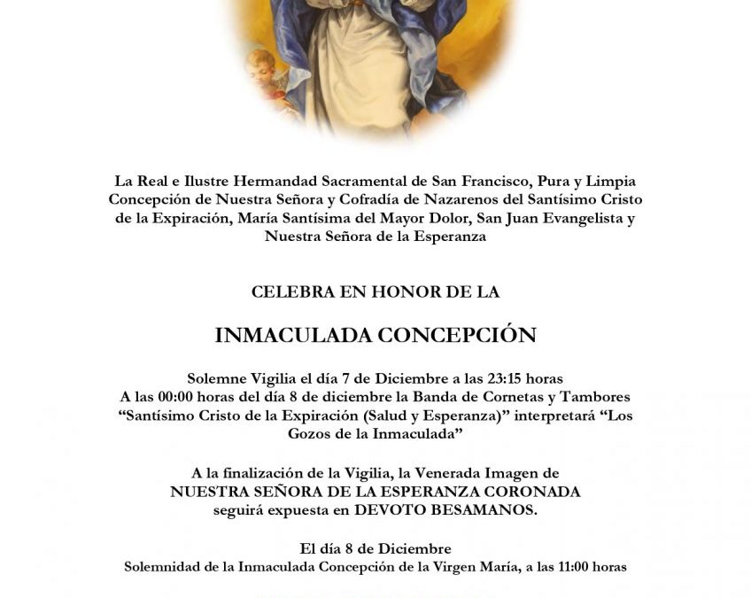CONVOCATORIA DE CULTOS EN HONOR A LA INMACULADA CONCEPCIÓN