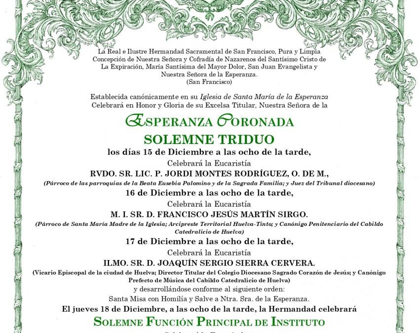 CONVOCATORIA SOLEMNE TRIDUO A NTRA. SRA. DE LA ESPERANZA CORONADA