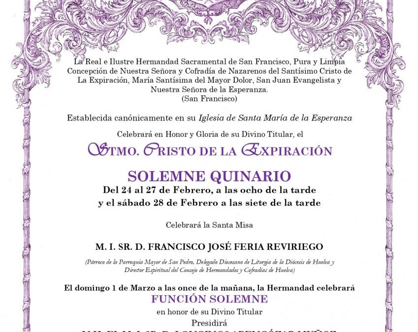 CONVOCATORIA DEL SOLEMNE QUINARIO AL STMO. CRISTO DE LA EXPIRACIÓN
