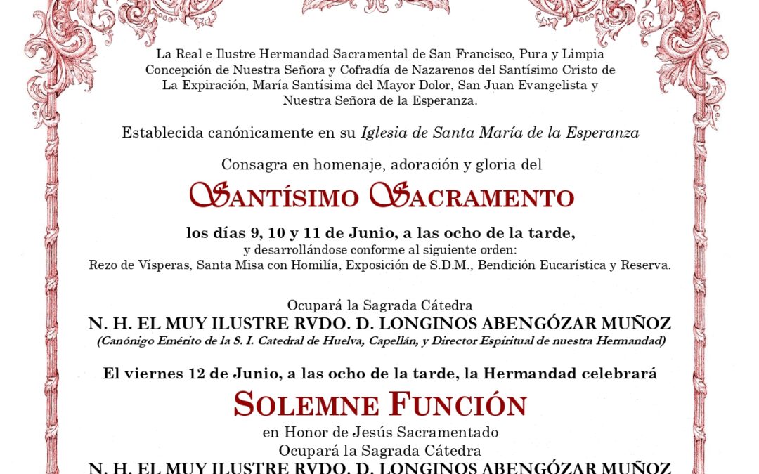 CONVOCATORIA SOLEMNE TRIDUO AL SANTÍSIMO SACRAMENTO Y SOLEMNE FUNCIÓN